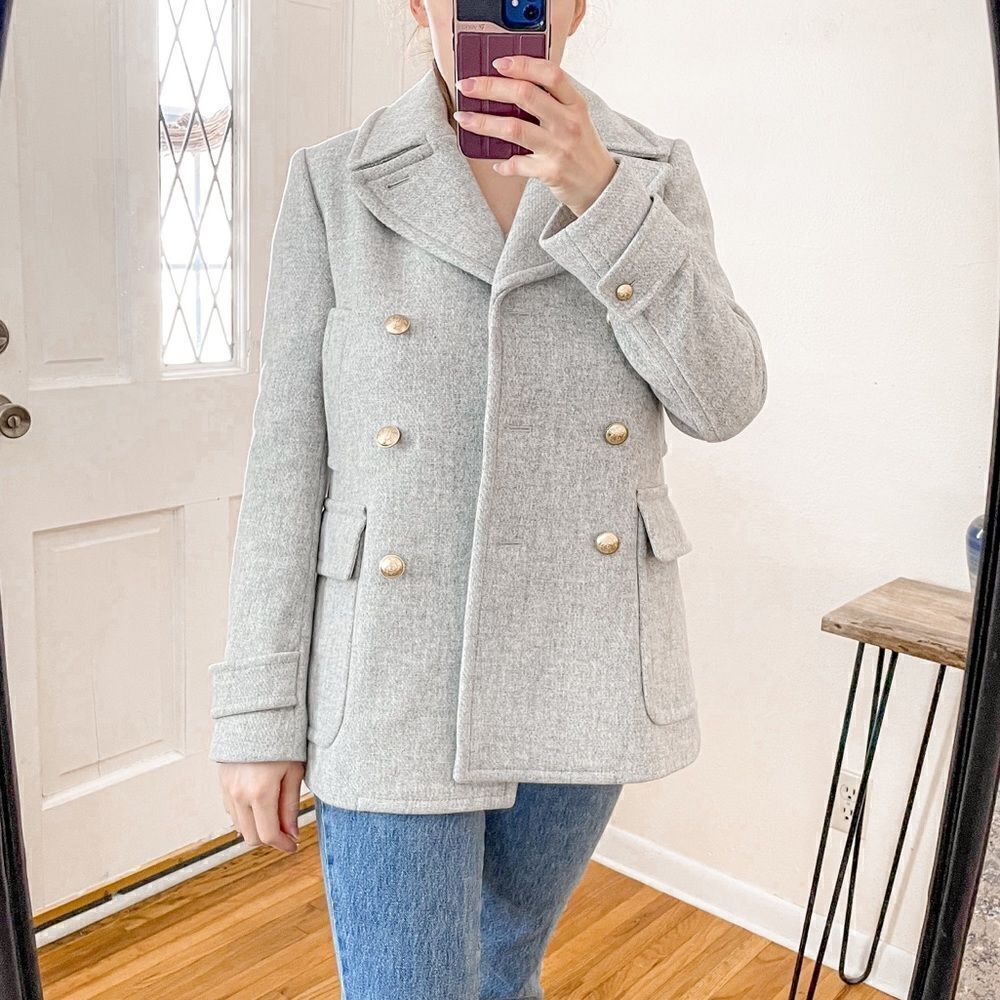 J Crew Stadium Cloth Wool Double Breasted Pea Coat 2